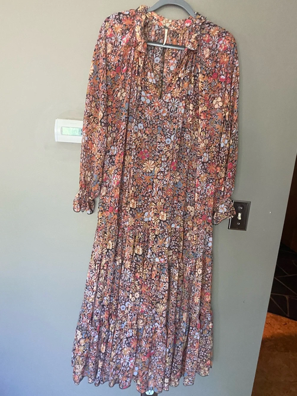 FREE PEOPLE Feeling Groovy Floral Colorful Long Sleeve Maxi Dress Size Small